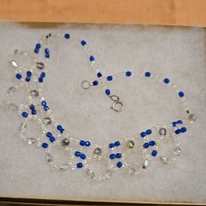 Chic Blue and Silver Beaded Necklace